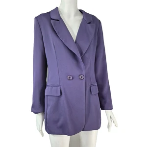 Purple jacket Blazer Y2K Vintage Farouche Crepe Single Breasted Pockets Size 10 - Picture 1 of 6