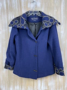 Isländisches Design royalblau bestickt Wolle Pullover Jacke abstrakt Gr. M - Bild 1 von 8