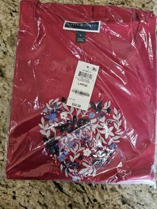 Karen Scott Red Floral Jewelled Heart Top Short Sleeve Size Large NWT $32.50 - Picture 1 of 3
