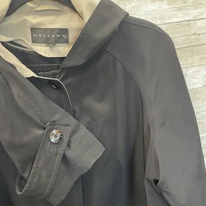 Gabardina vintage Gallery para mujer 6 negro tostado con capucha botones ocultos forro de cremallera - Imagen 1 de 17