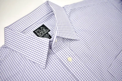 Jos. A. Bank Traveler White/Purple/Black Checked Point Collar Shirt Size: 17-35 - Image 1 of 4
