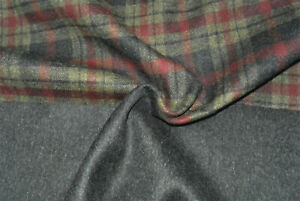 WOOL-CASHMERE BLEND GREY LODEN + OLIVE & BURGUNDY PLAID 2 WAY REVERSIBLE B12