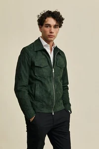 CELEBRITY New Men's Green Suede Leather Jacket 100% Soft Lambskin Slim FitJacket - Picture 1 of 4