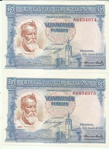 SPAIN 25 PESETAS 1936 P 87 SOROLLA. ONE NOTE. UNC GEM. 7RW 08JUN - Picture 1 of 1