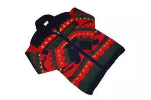 VTG C.West Cowichan Handknit Canada Virgin Wool Zip Front Cardigan - Picture 1 of 12