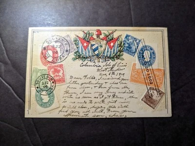 1906 Caribbean Stamp on Stamp Souvenir Postcard Cover to Rochester NY USA - Image 1 of 2