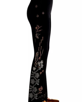 BNWT Johnny Was Stretch Velvet Baby Boot Cut Embroidered Leggings Black S $150 - Image 1 of 4
