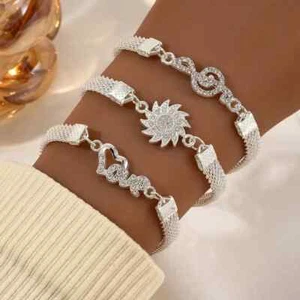 3pcs Fashionable and Elegant Silvery Multi-Style Women's Bracelet Set - Picture 1 of 5
