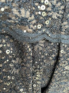 Cocktail Sequin Lace Dress Pockets Sz 14 P in smoke blue by Alex Evenings - Picture 1 of 7