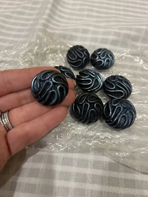 8 Pieces VINTAGE 1” & 1 1/8” Round Buttons Navy Blue To Metallic Blue 80s USA - Image 1 of 4