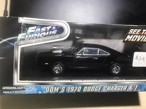 1:43 Greenlight Fast & Furious Dom's 1970 Dodge Charger R/T Black Charger RT - Picture 1 of 11