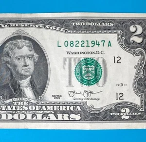 August 22, 1947 (L 08221947 A) BIRTHDAY Note $2 Two Dollar Bill - Picture 1 of 4