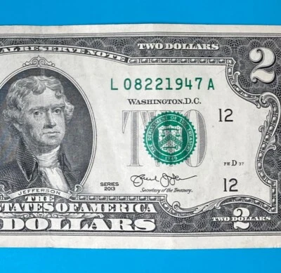 August 22, 1947 (L 08221947 A) BIRTHDAY Note $2 Two Dollar Bill - Image 1 of 4