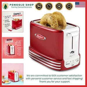 Vintage Red Wide 2-Slice Toaster with Removable Crumb Tray - Perfect for Bagels - Picture 1 of 7