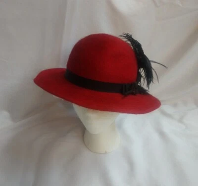 De colección Sombrero Fedora Cachemira Lujo Lana Cachemira Sombrero Rojo Para Mujer Nuevo Con Etiquetas Sin Stock Foto 1 de 4