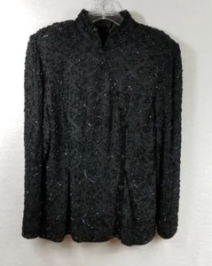 Vintage JKara Abendtop Gr. M Seide Perlen formell Mandarinkragen gefüttert - Bild 1 von 12