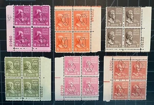 US Stamps-SC# 808, 811 - 815 - Plate Blocks - Perforation Cancel - Used - Picture 1 of 4