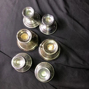 Vintage Sterling Silver Candlestick Set Of 6 Short Candle Holder Bases - Picture 1 of 8
