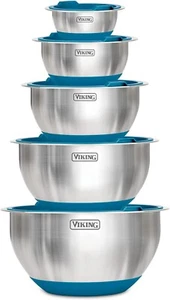 Viking 10-Piece Stainless Steel Mixing, Prep and Serving Bowl Set, Teal - Picture 1 of 12
