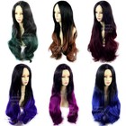 Wiwigs Long Wavy Ombre Dip-Dye Ladies Wigs Black Brown Red Blue Purple Green 