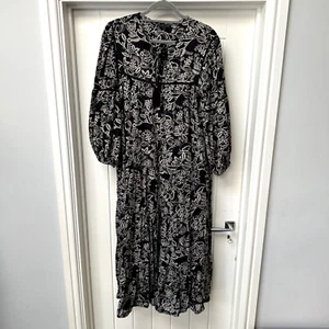 Accessorize Dress Women's UK 12-14 Black White Smock Maxi Long Sleeve Boho Gypsy - Picture 1 of 12