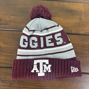 New Era Texas A&M Aggies Knit Pom Hat Beanie Maroon College Station Football - Picture 1 of 6