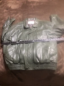 Vintage Cougar International Men’s L-Green Leather Full Zip Bomber Jacket Coat - Picture 1 of 5