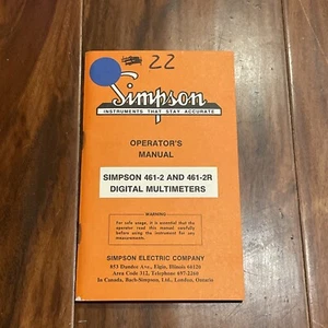 Simpson Models 461-2 & 461-2R Digital Multimeters Operator's Manual 6111623 - Picture 1 of 3