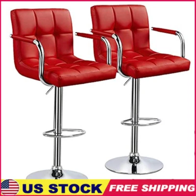 Adjustable 360° Swivel Bar Stools Set of 2 PU Leather Comfortable Heavy Duty New - Image 1 of 4