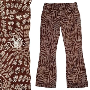 Y2K Spyder XTL Boho Flare Leg Snow Pants Size 4 Ski Brown White Psychedelic VTG - Picture 1 of 19