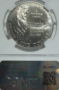 1996 D SILVER OLYMPICS TENNIS COMMEMORATIVE $1 COIN NGC MS 69 - Picture 1 of 4