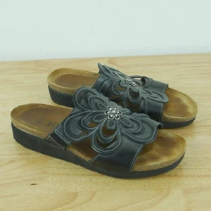 Naot EU 38 US 7 Sandalias Cómodas Toboganes Cuero Negro Flor Artístico Hippy Boho - Imagen 1 de 10