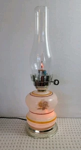 Vintage Lamp Hurricane Style Electric Floral Glass Base Cottage Farmhouse Decor - Picture 1 of 8