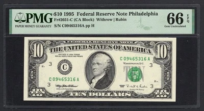 United States-Federal Reserve 10 Dollars 1995 Fr#2031-C (CA Block) UNC Grade 66 - Image 1 of 2