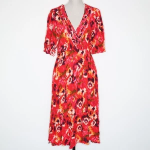 Vestido midi Monzón Fit & Flare rojo floral talla mediana cuello en V cintura elástica 12 14 - Imagen 1 de 17