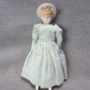 MK Brouse antike Repro Blumen Haubenkopf Puppe blaue Stiefel 11 Zoll - Bild 1 von 10