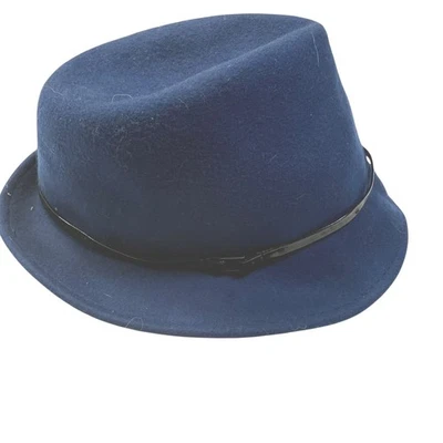 Vintage SCALA  Navy Blue Wool Fedora Hat One Size Wide Brim Chic - Image 1 of 4
