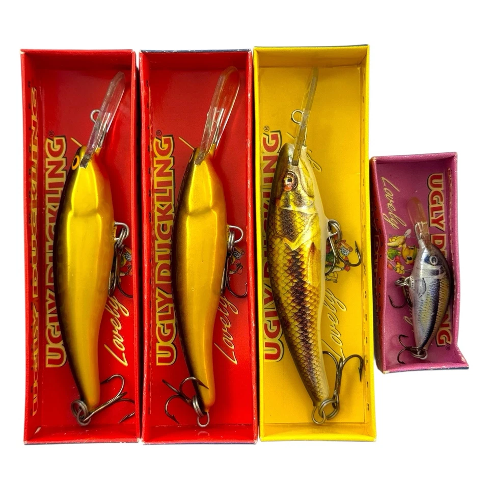 FISHERS • UGLY DUCKLING BALSA WOOD ORIGINAL WOBBLER ASSORTED FISHING LURE LOT x4 - Image 1 of 4