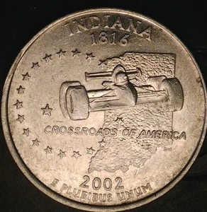 2002-P Indiana state quarter rim cud error. Die Break on Rim. Circulated Cond. - Picture 1 of 14