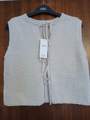  Marks & Spencer Natural Knit waistcoat with bows size S bnwt - Image 1 of 4