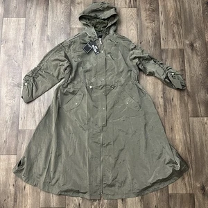 $220 Guess Any Weather Garment Hooded Midi-Length Parka Coat Women’s Sz M Green - Picture 1 of 12
