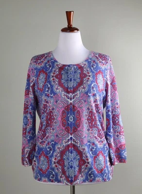 TALBOTS 女式全新带标签 99 美元佩斯利棉混纺开衫毛衣上衣,尺寸 1X — 第 1/4 张图片