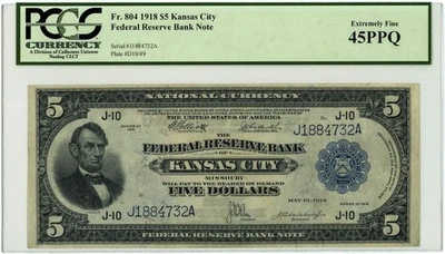 FR.804 $5 1918 Federal Reserve Bank Note Kansas City XF45PPQ PCGS 950750-45 - Image 1 of 3