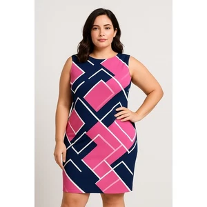 Vince Camuto Sheath Knee Dress 16 Women Pink Navy Geometric Print - Picture 1 of 6