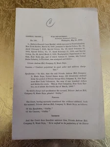 1863 Bürgerkrieg General Orden #148 Kompanie B, Musikknaben Taschendieb Kriegsgericht - Bild 1 von 1