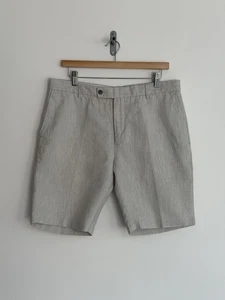 Pantalones Cortos Chinos Reiss “Chilwa” Mezcla de Lino Marfil Piedra Gris W34” Grandes - Imagen 1 de 16