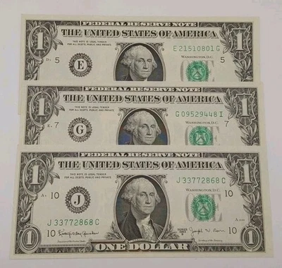 1963B $1 Federal Reserve Notes Green Seal Lot X3 - Image 1 of 4