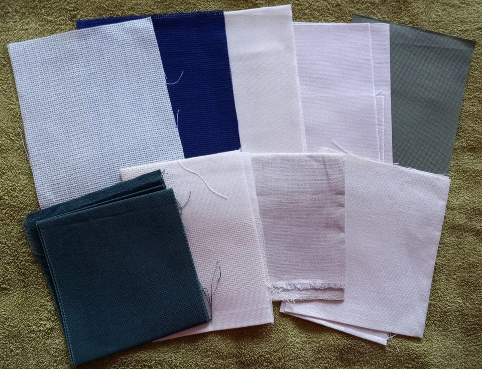 JOB LOT OF MIXED FABRIC FOR CROSS STITCH - ASSORTED COLOURS & SIZES x 9 PIECES - Image 1 of 1