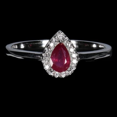 925 Sterling Silver Ring Pear Ruby 6x4mm Natural Gemstone Jewelry Size 7 - Image 1 of 4