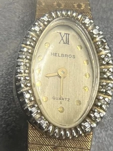 Vintage Helbros Ladies Goldtone Watch 20mm Diamonds 17 Jewels-Needs Battery - Picture 1 of 5